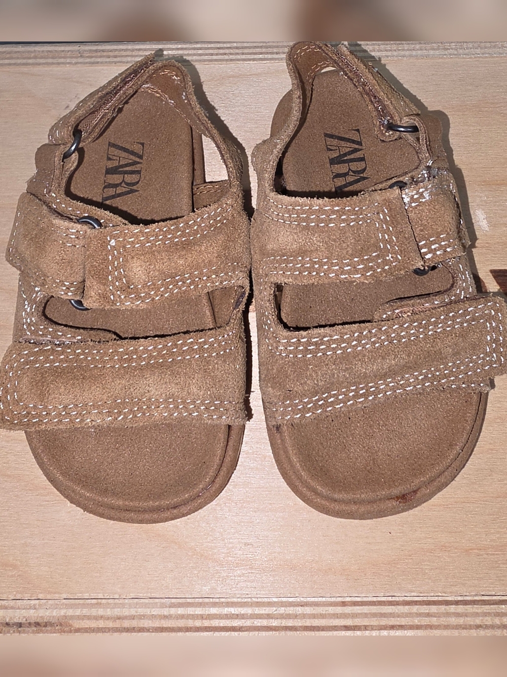 Brown suede Zara Kids sandals with double adhesive strap